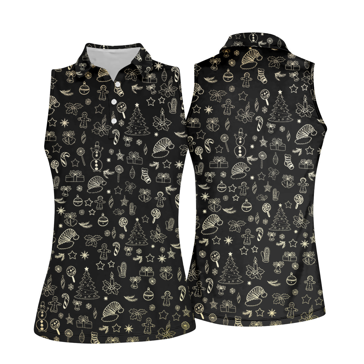 Festive Christmas Golden Pattern Women Golf Top, Christmas Golf Shirt, Ladies Golf Tops