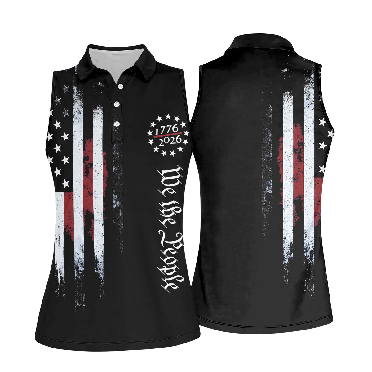 We The People 250 Years Black Vintage Golf Shirt, Patriotic 4th Of July Golf Shirt For Women