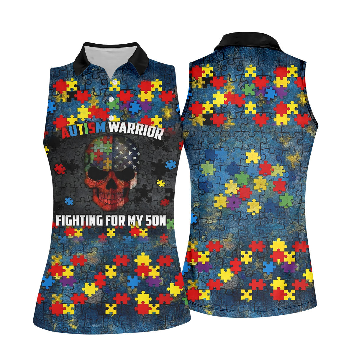 Autism Warrior Fighting For My Son Colorful Puzzles Women's Golf Tops, Unique Mother's Day Gifts