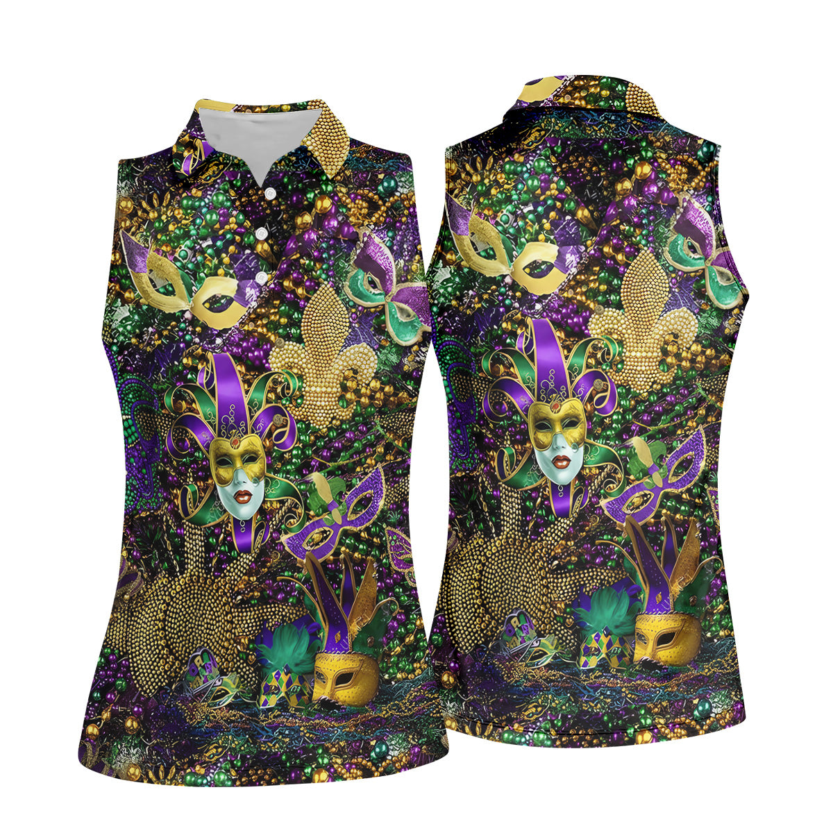 Holiday Mardi Gras Green Purple Gold Women's Golf Tops, Ladies Golf Polos, Golf Gift For Ladies