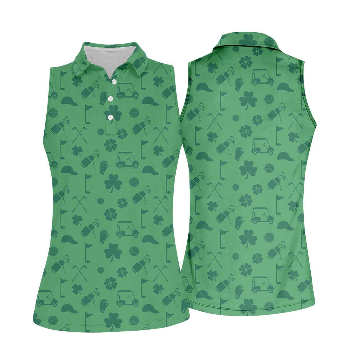 Dark Green Golf Items Seamless Pattern St. Patrick’s Day Shamrock Golf Shirt, Women's Golf Tops, Ladies Golf Polos