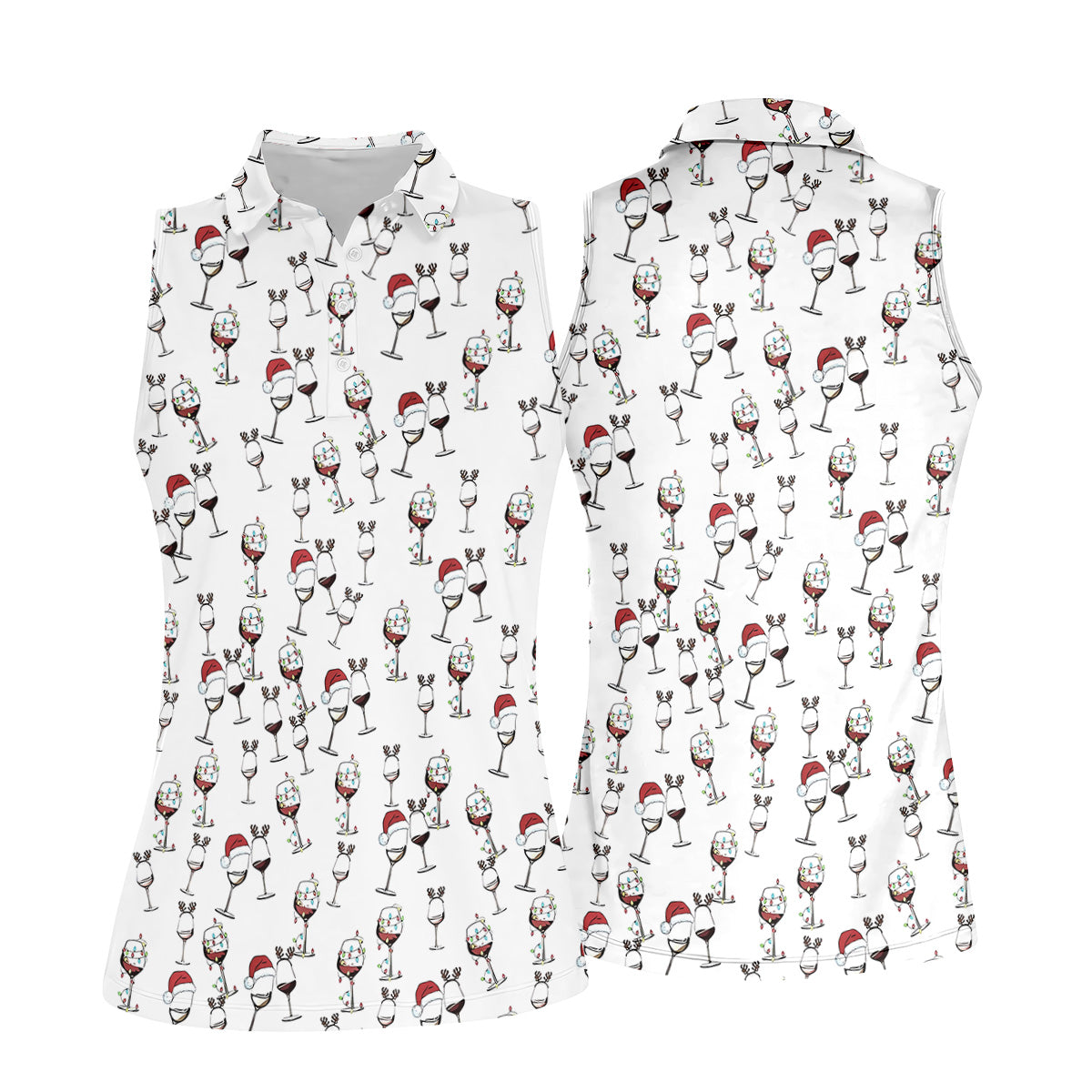Wine Glass Christmas Lighting Women's Golf Tops, Christmas Golf Shirt, Ladies Golf Polos