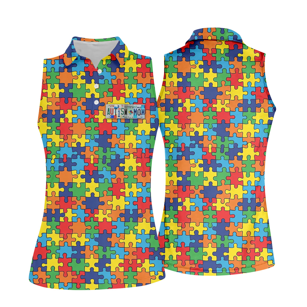 Autism Mom Colorful Puzzles Women's Golf Tops, Golf Shirt For Women, Unique Mother's Day Gifts