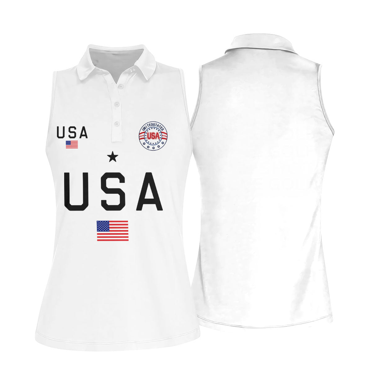 USA Flag Print 250 Years Anniversary 1776-2026 White Golf Shirt, Patriotic 4th Of July Golf Shirt For Women