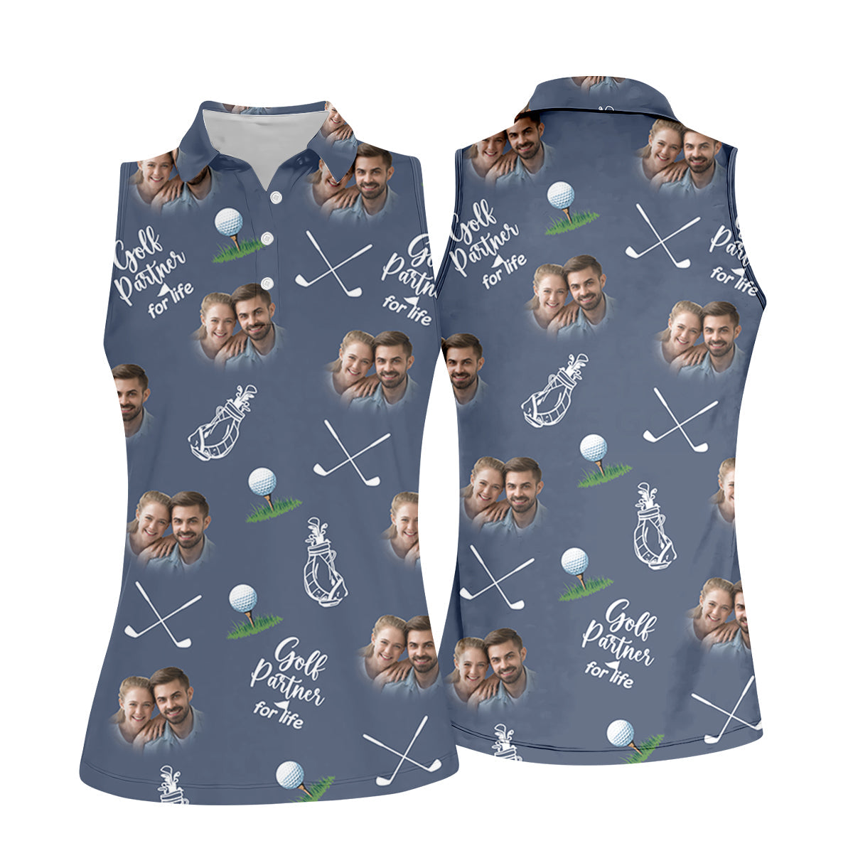 Golf Partner For Life Custom Photo Navy Golf Shirt, Valentines Golf Gift, Women Golf Top, Ladies Golf Polos
