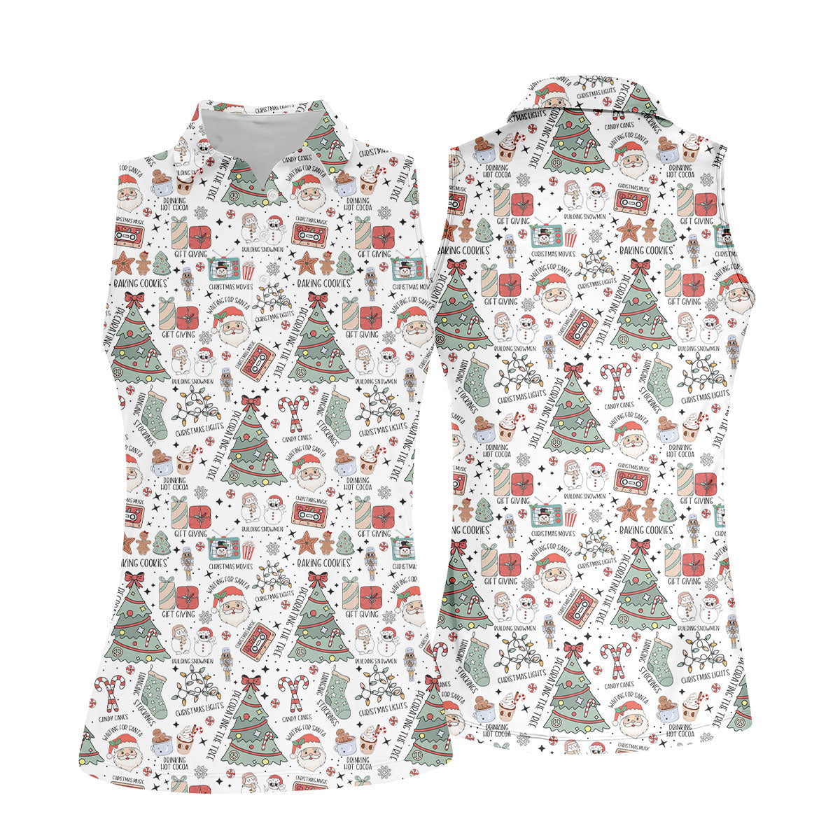 Cute Santa Claus Gift White Women's Golf Tops, Christmas Golf Shirt, Golf Gift For Ladies