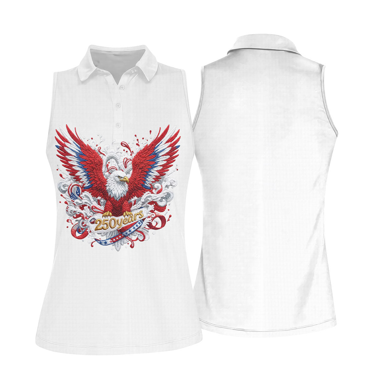 US Bald Eagle Embroidery Effect Patriotic Golf Shirt, 4th Of July Golf Shirt, 250th Anniversary Women Golf Top