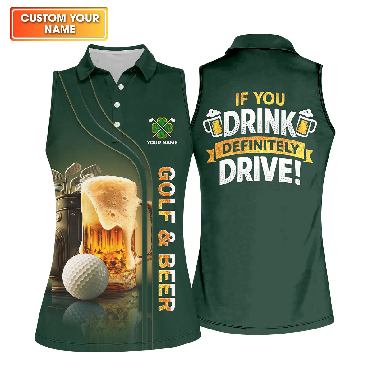 If You Drink Definitely Drive Golf And Beer St Patrick's Day Green Women's Golf Tops, Ladies Golf Polos