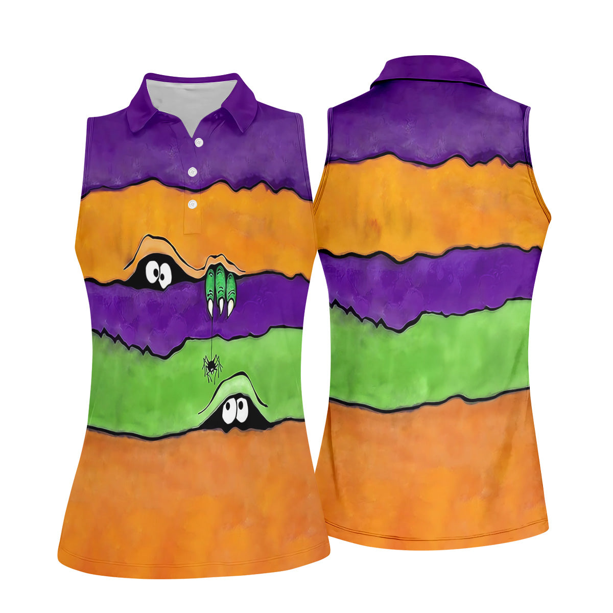 Funny Halloween Peeping Eyes Ladies Golf Polos, Women's Golf Tops, Halloween Golf Shirt