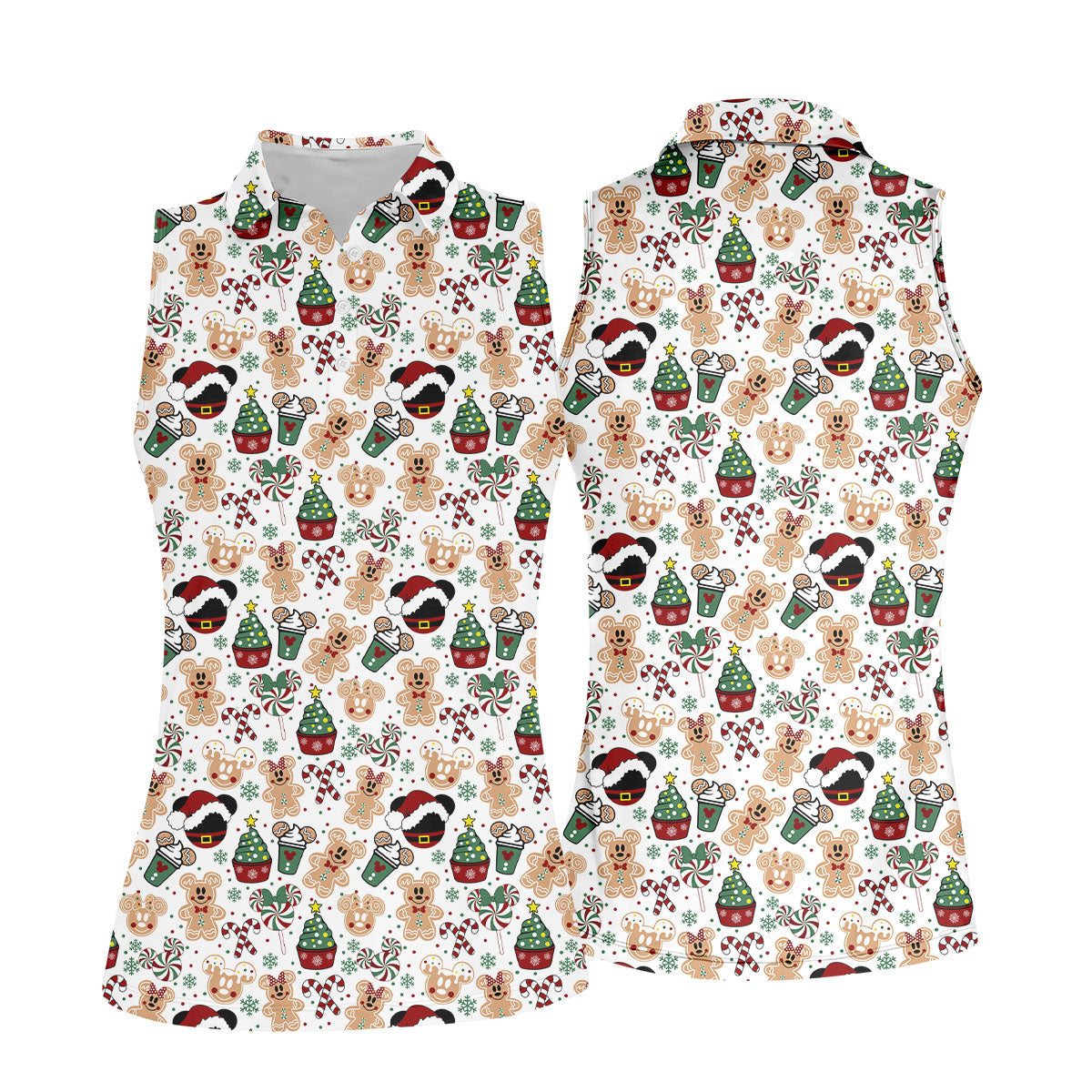 Christmas Sweets Pattern Women Golf Top, Cartoon Print Ladies Golf Polos, Christmas Golf Shirt, Golfing Apparel