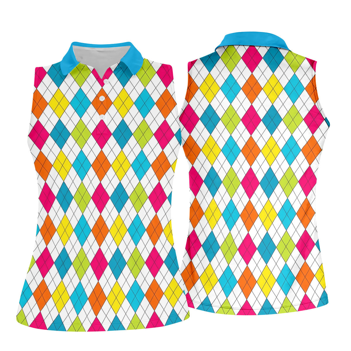 Retro Argyle Diamond Checkered Golf Shirt, Golf Polo For Women, Printed Golf Shirt
