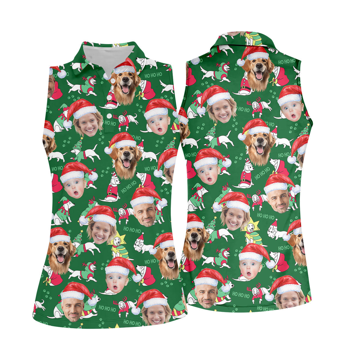 Custom Face Ho Ho Ho Cute White Dog Christmas Golf Shirt, Ladies Golf Shirts, Golf Gifts For Women
