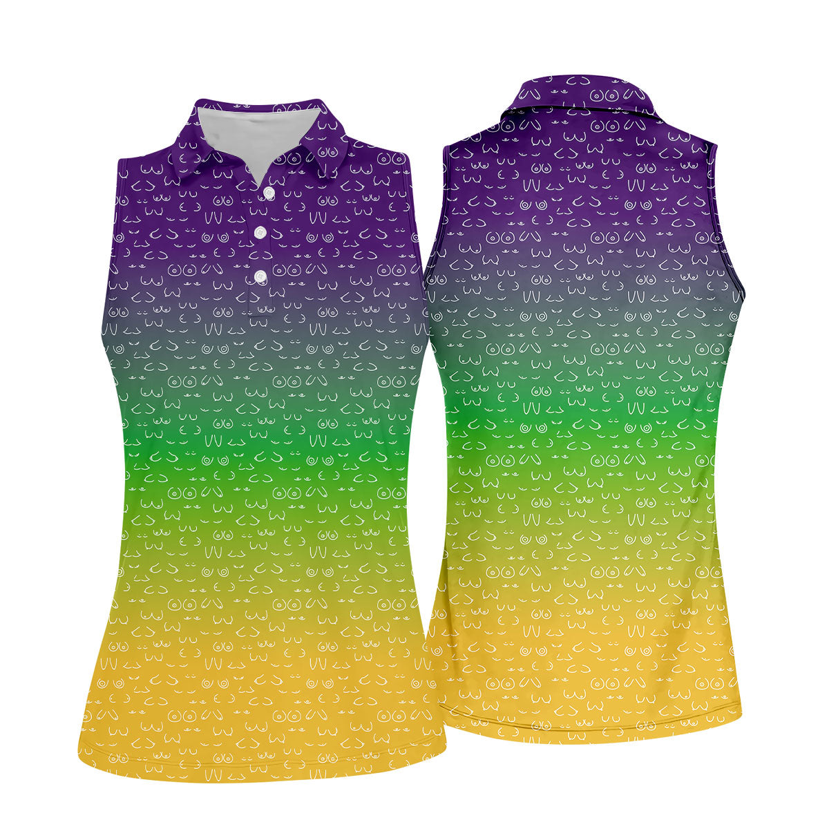 Purple Green Gold Ombre Color Mardi Gras Golf Shirt, Women's Golf Tops, Golf Gifts For Women, Ladies Golf Shirts