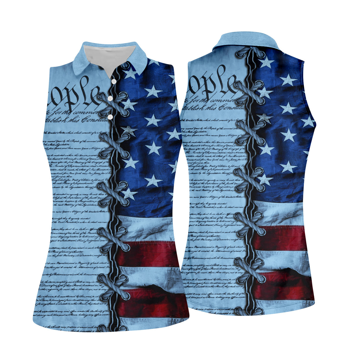 We The People Preamble Patriotic 4th Of July Blue Golf Shirt, 250th Anniversary Women's Golf Tops