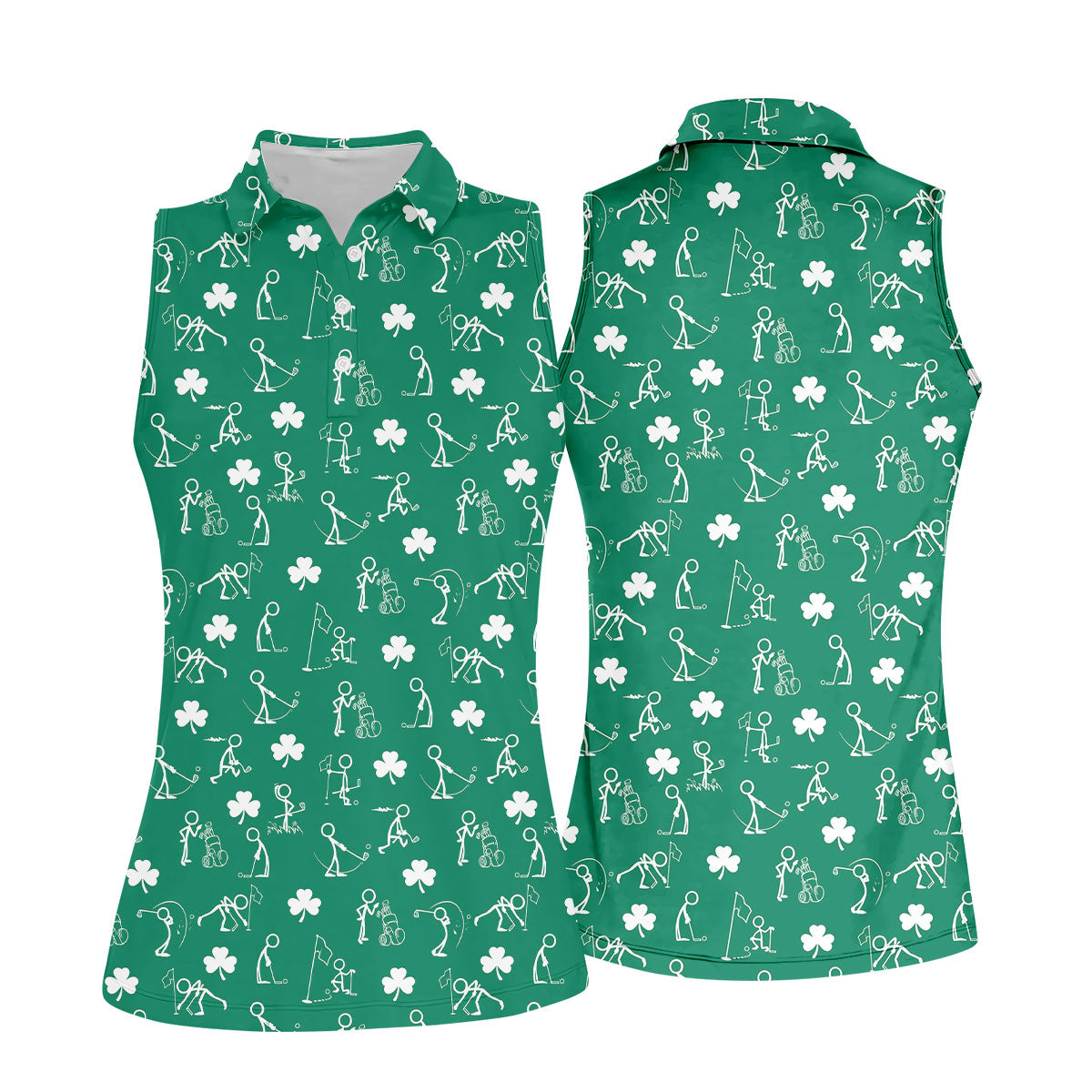 Stick Figure Golf Pose St Patrick's Day Shamrock Green Golf Shirt, Women's Golf Tops, Ladies Golf Polos