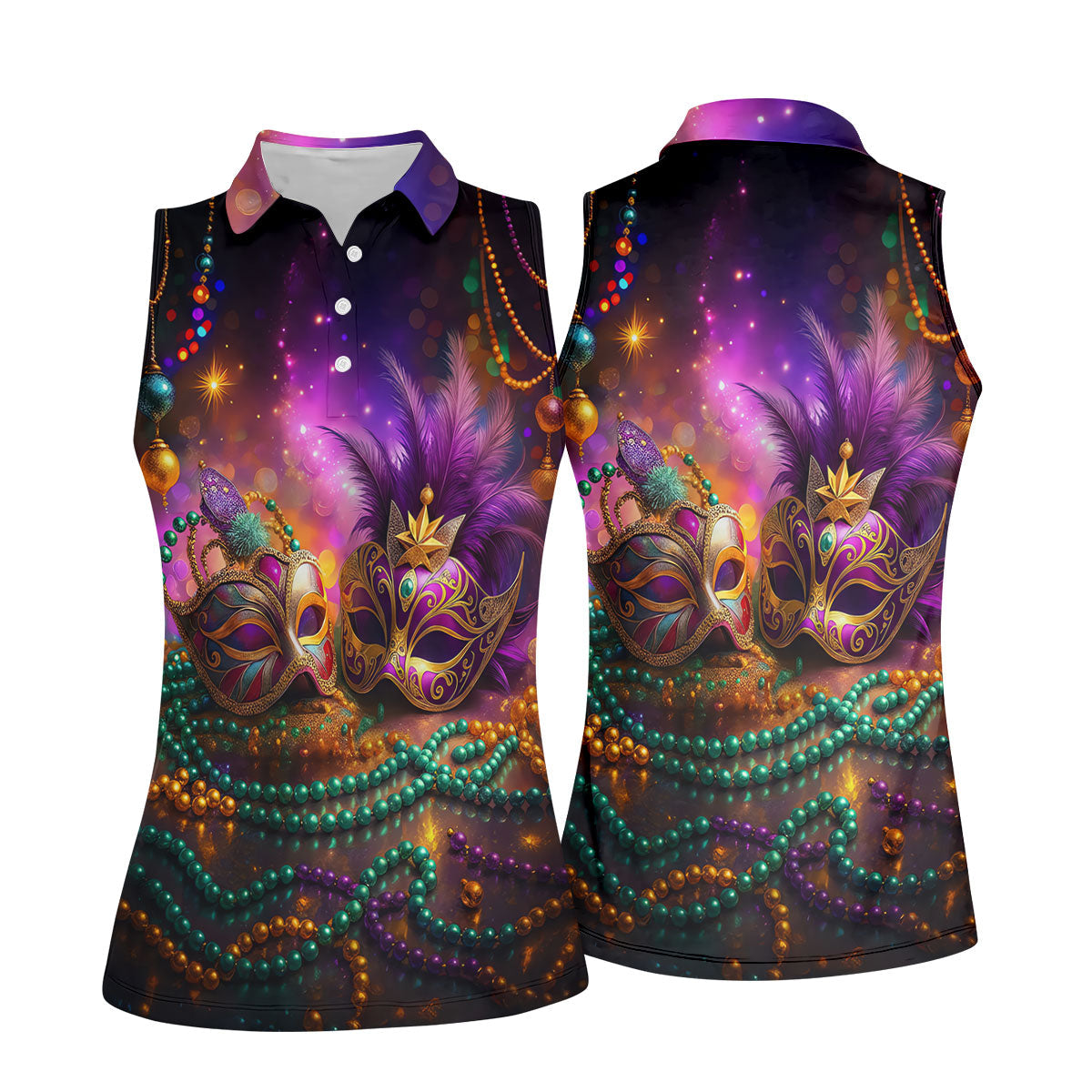 Carnival Mask Beads Chain Bokeh Effect Mardi Gras Golf Shirt, Women's Golf Tops, Ladies Golf Polos