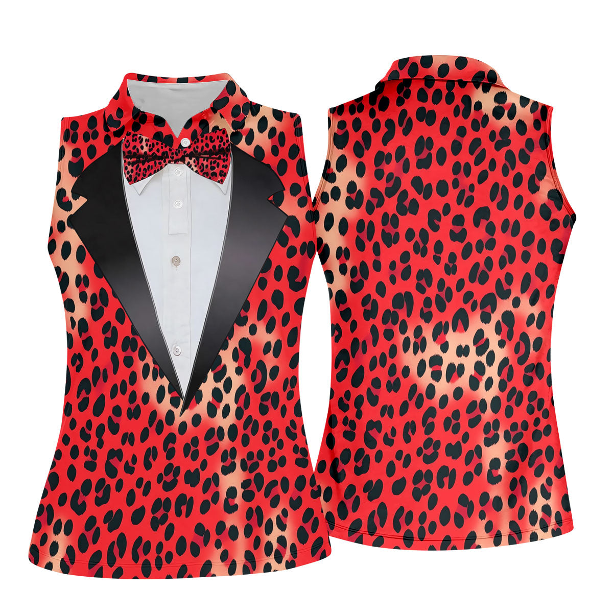 Red Leopard Funny Costume Hawaiian Golf Shirt, Ladies Golf Tops, Golf Shirt For Women