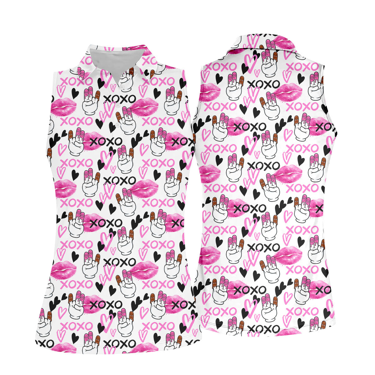 Chocolate Fingers Adult Humor XOXO Lipstick Mark Fun Women's Golf Shirts, Valentines Golf Gift, Women's Golf Tops