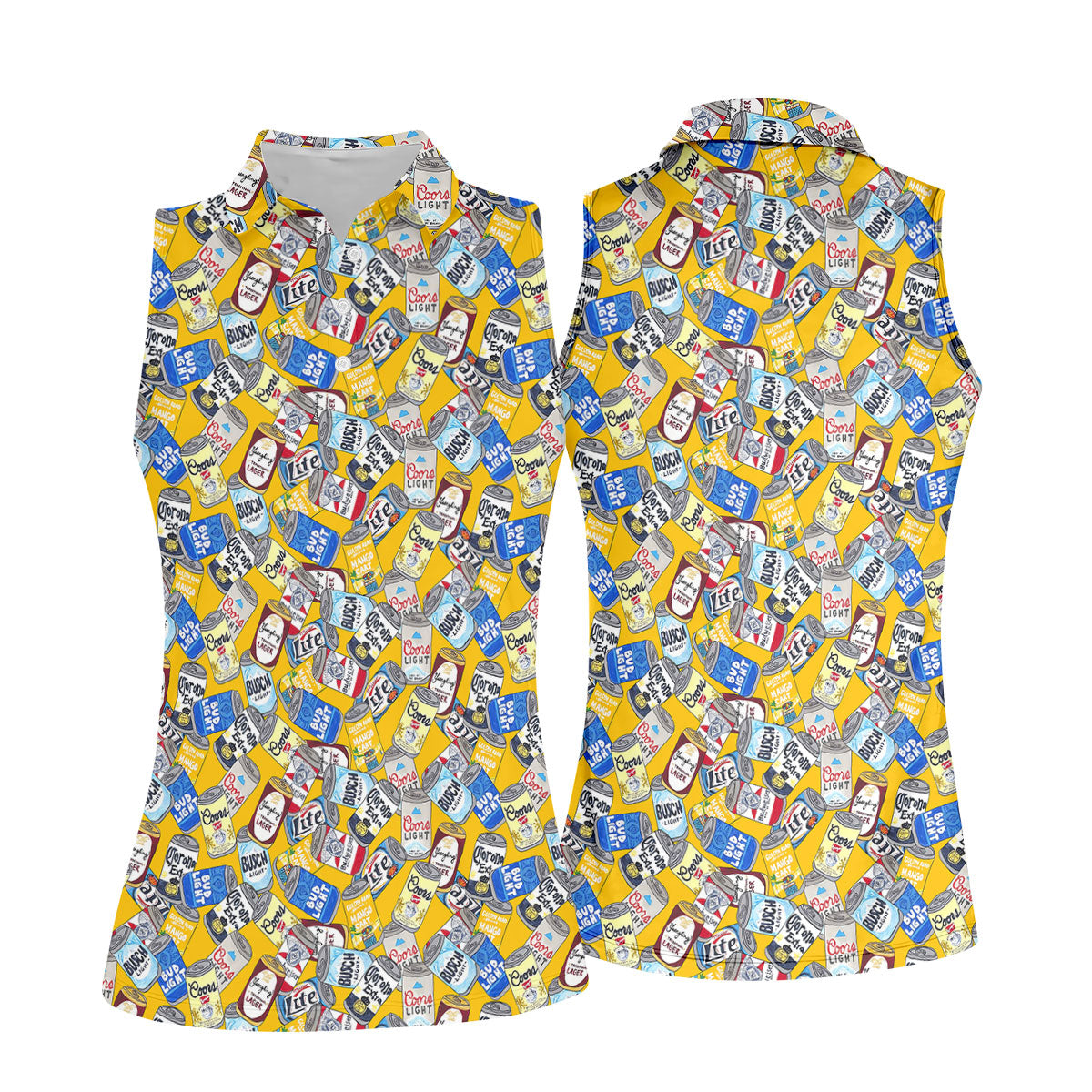 American Beer Cans Yellow Golf Shirt, Ladies Golf Shirts, Golf And Beer Golf Shirt For Women