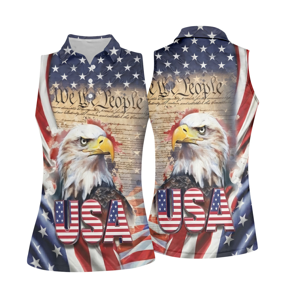We The People Bald Eagle USA 250th Anniversary Women's Golf Tops, Ladies Golf Shirts, 4th Of July Patriotic Golf Shirt