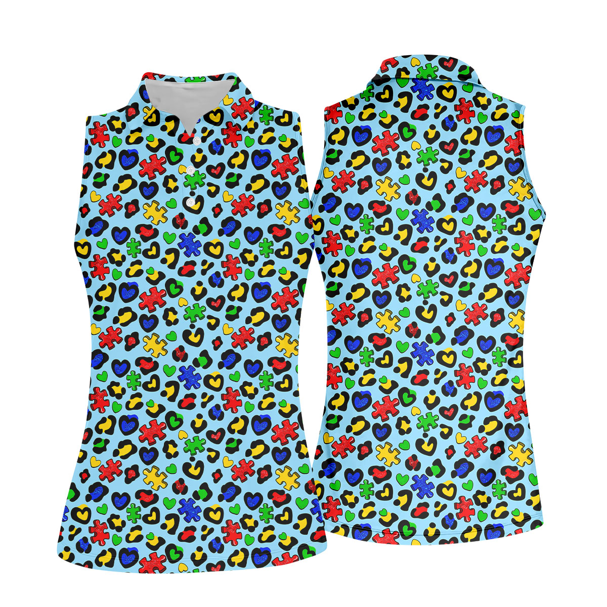 Autism Awareness Color Leopard Pattern Blue Golf Shirt, Women's Golf Tops, Ladies Golf Shirts, Ladies Golf Polos