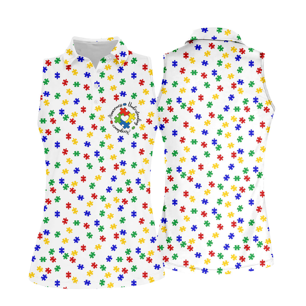 Awareness Understanding Acceptance Autism Puzzle Golf Shirt For Women, Ladies Golf Polos