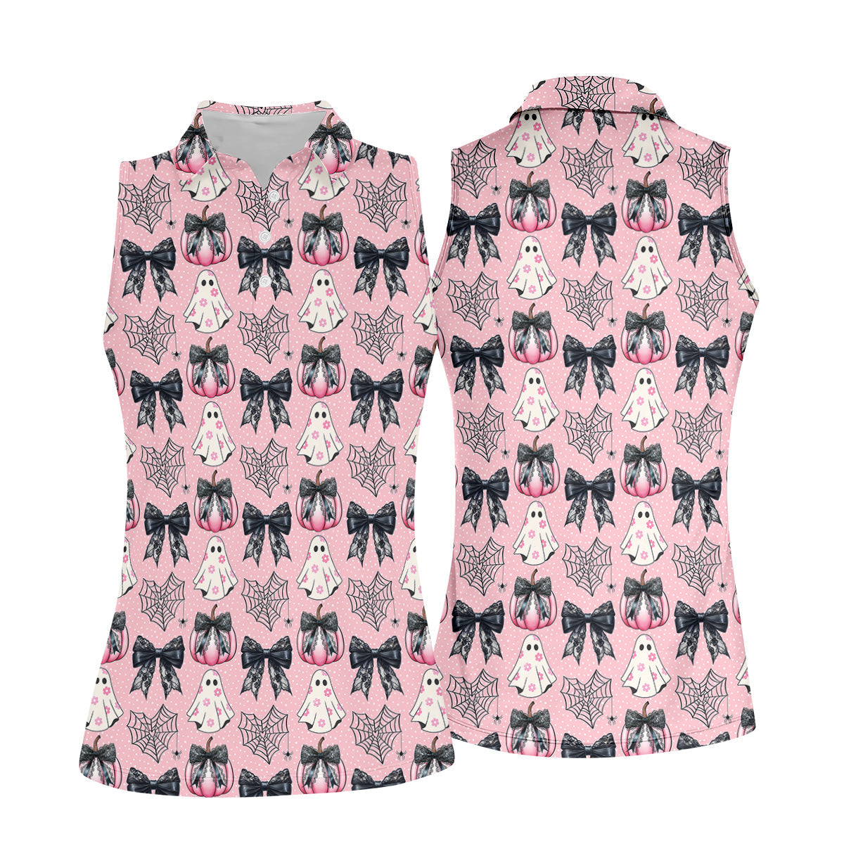 Coquette Pumpkin Boo Pink And Black Cute Golf Outfit, Fun Women's Golf Shirts, Ladies Golf Polos