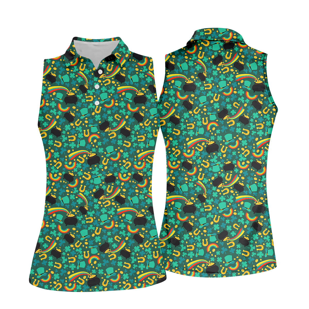 Shamrock Beer Lucky Four Leaf Clover St Patrick's Day Pot Of Gold Women's Golf Shirts, Ladies Golf Polos