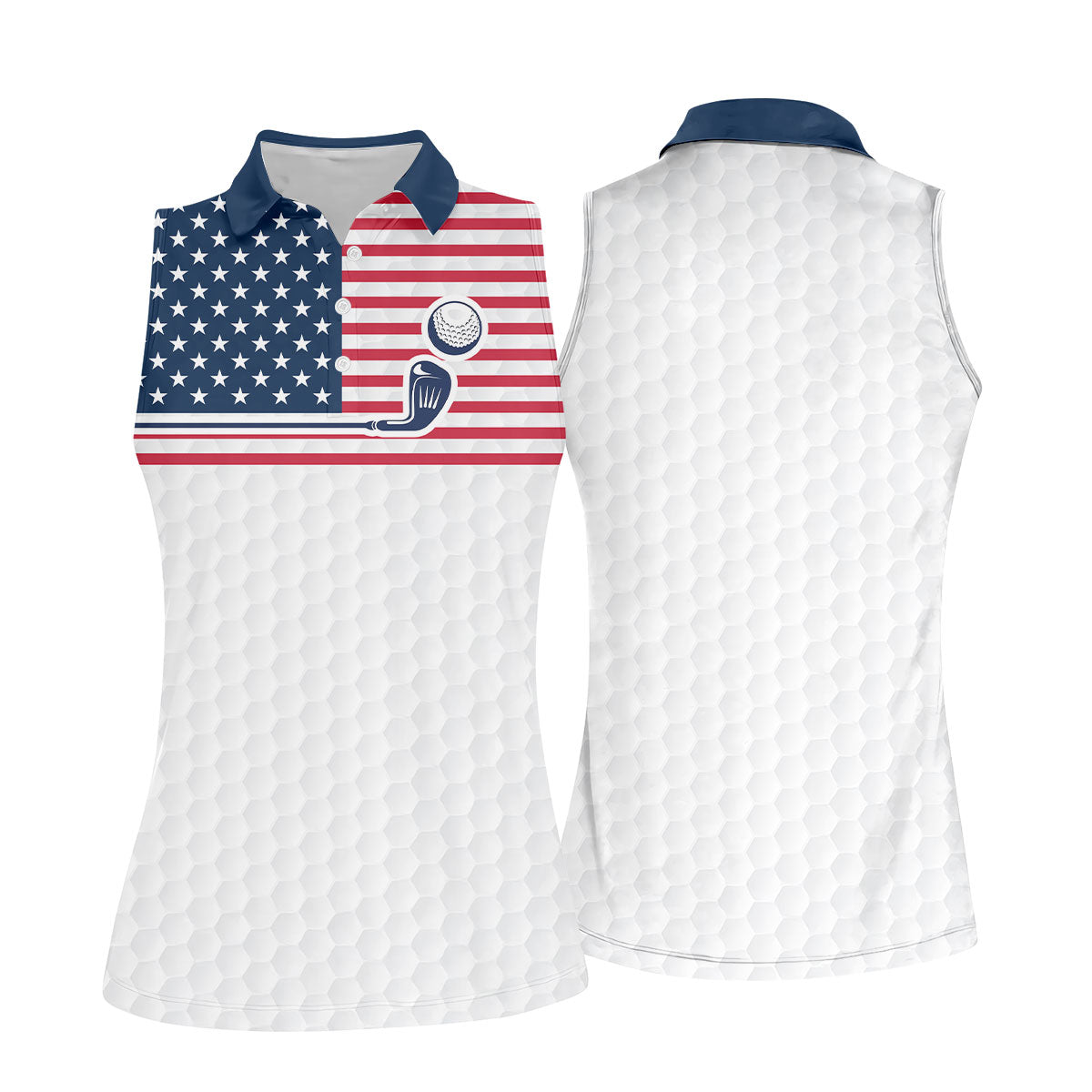 Patriot American Flag Golf Ball Pattern Women's Golf Tops, 250th Anniversary Patriotic Golf Shirt