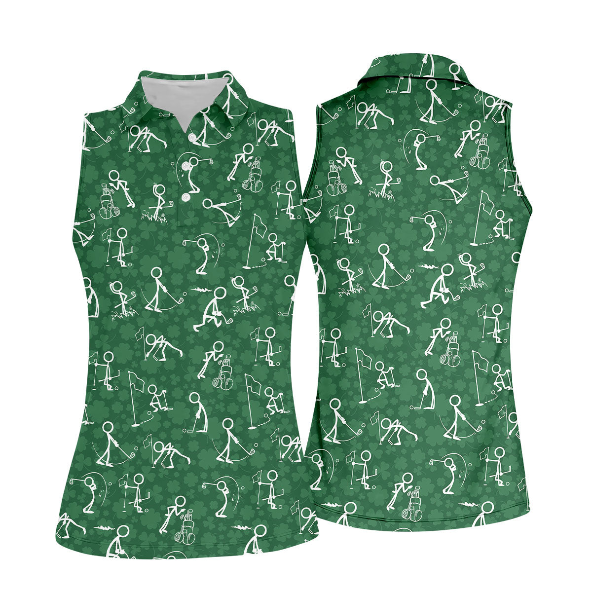 Stick Figure Golf Pose Shamrock Golf Shirt, St Patrick's Day Ladies Golf Polos, Golf Shirt For Women
