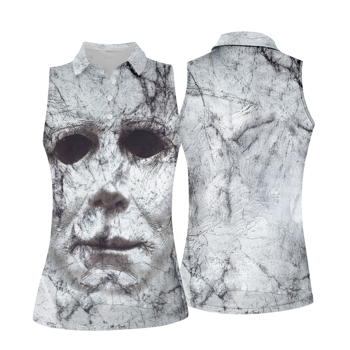 Halloween Michael Myers Horror Face Ladies Golf Polos, Horror Cosplay Women's Golf Tops, Halloween Golf Shirt