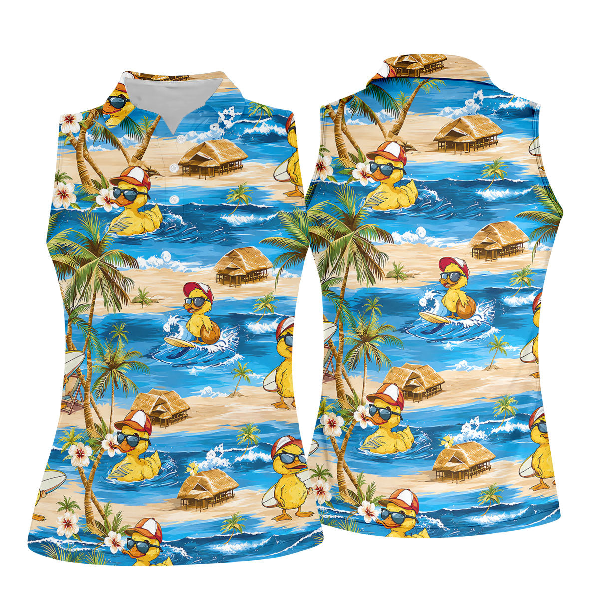 Funny Duck Hawaiian Golf Shirt, Summer Ocean Women's Golf Tops, Ladies Golf Shirts