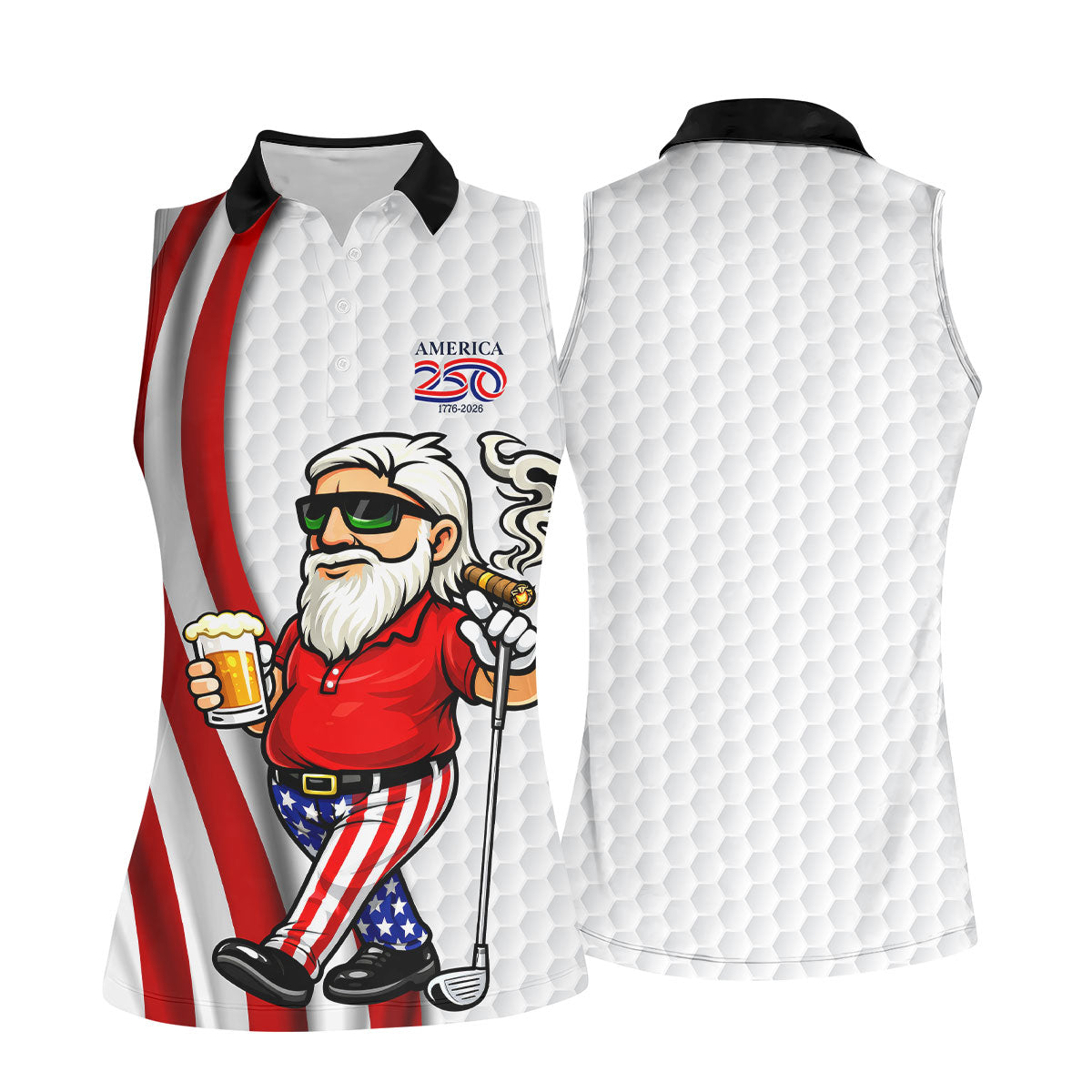 America 250 Patriotic Man 4th Of July White Golf Shirt, Golf And Beer Women's Golf Tops