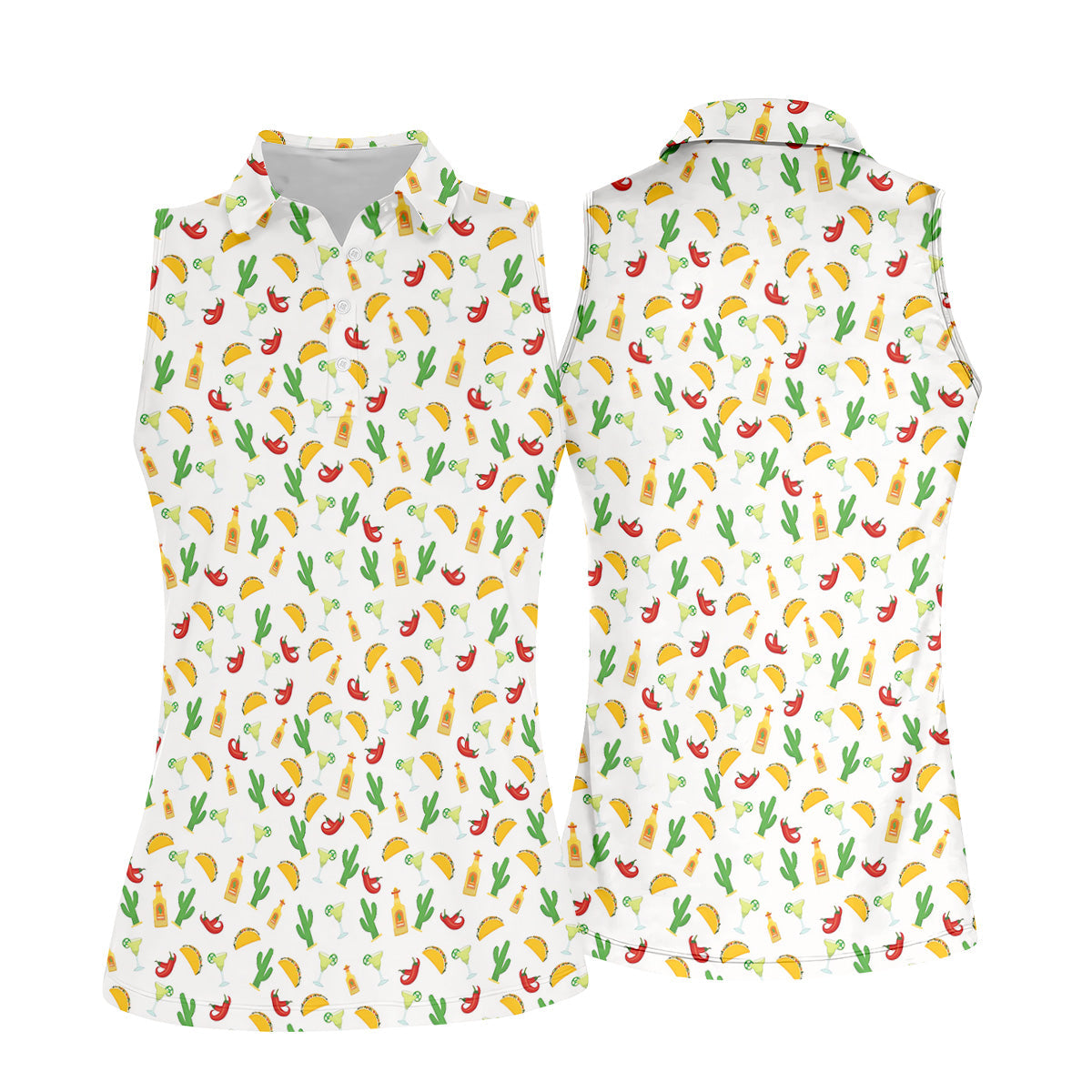 Tropical Vibe Hawaiian Pattern White Golf Shirt, Women's Golf Tops, Golf Gift For Ladies