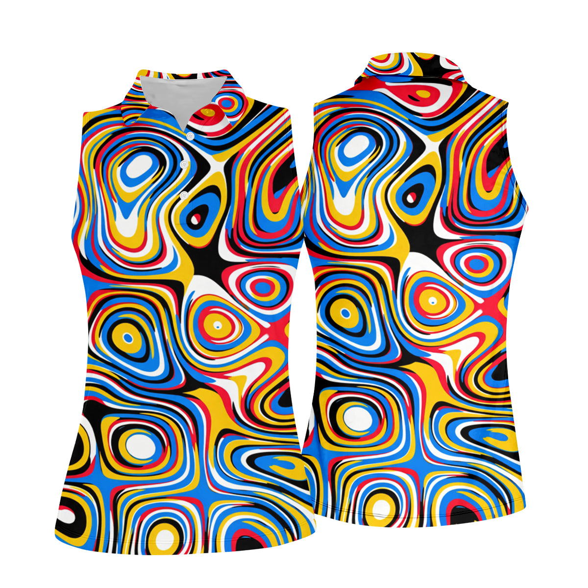Blue And Yellow Fluid Art Cool Golf Shirt, Women's Golf Tops, Ladies Golf Shirts, Women's Polo Shirt