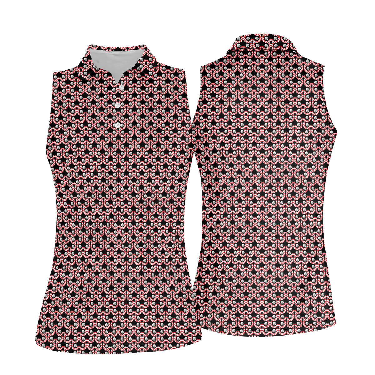 Golf Ball Candy Cane Golf Shirt, Women Golf Top, Ladies Sleeveless Tops, Women's Golf Shirts