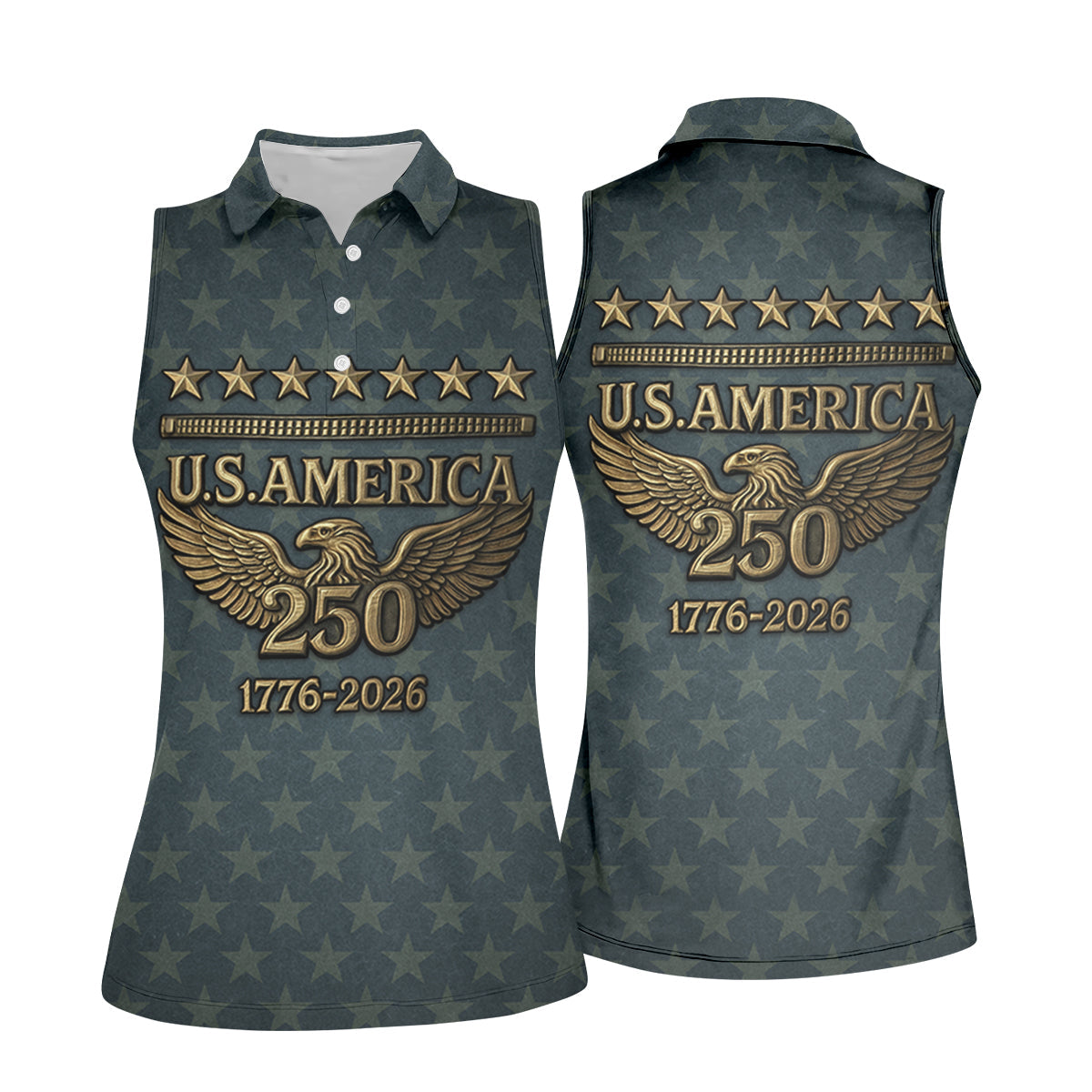 US America 250th Anniversary Denim Color Star Pattern Women's Golf Tops, Patriotic Golf Shirt, Ladies Golf Shirts