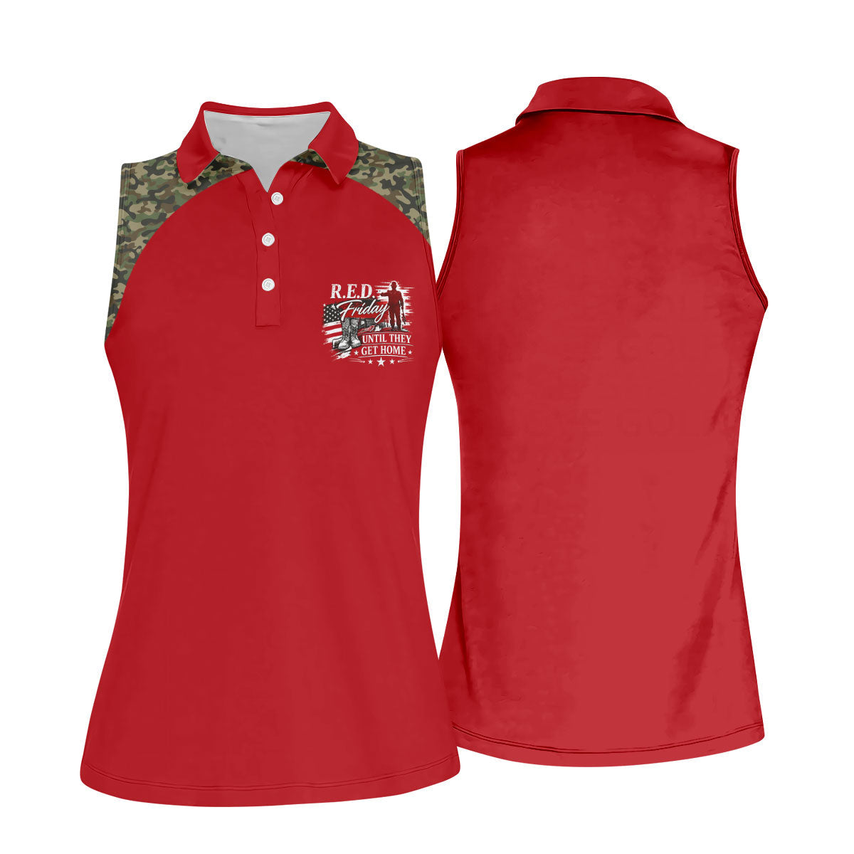 RED Friday Untill They Get Home Red Camo Golf Shirt, Veteran Memorial 250 Years Golf Shirt For Women