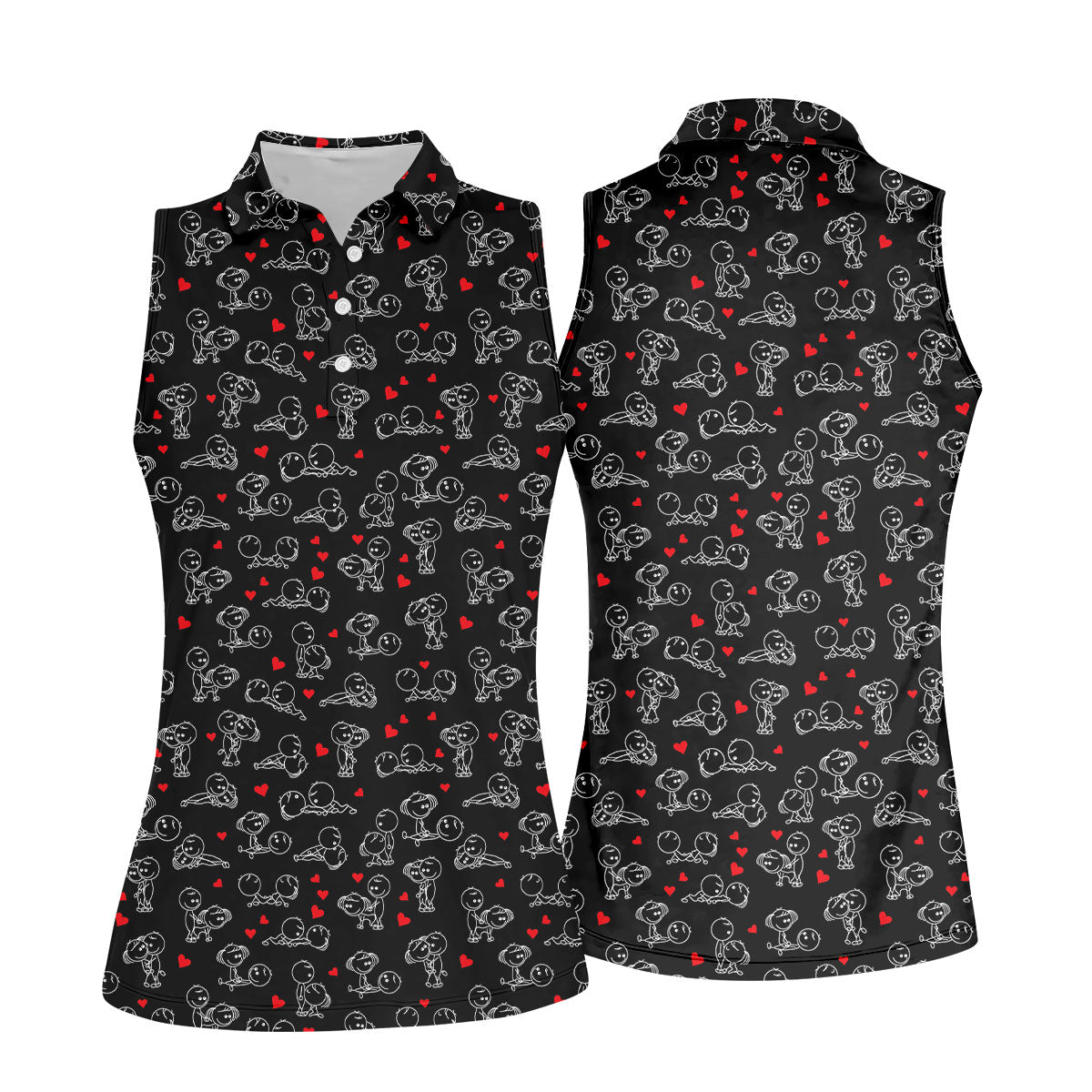 Naughty Position Stick Figure Couple Black Golf Shirt, Golfer Valentines Gift, Fun Women's Golf Shirts, Ladies Golf Shirts
