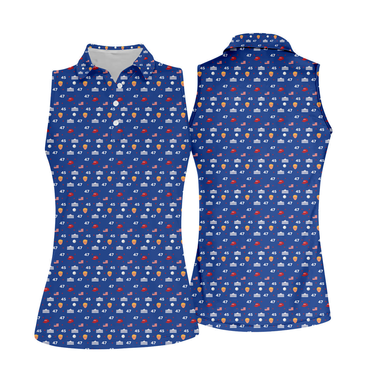 45 47 US Flag Pattern Blue Golf Shirt, Funny Golf Shirt, Women's Golf Tops, Ladies Golf Shirts