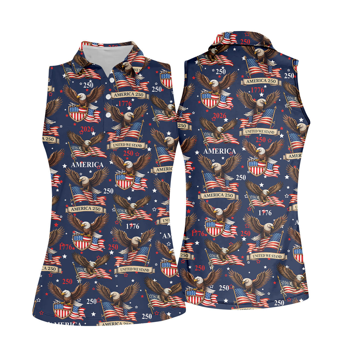 America 250 American Flag Badge 4th Of July Navy Golf Shirt, Patriotic Golf Shirt, Golf Shirt For Women