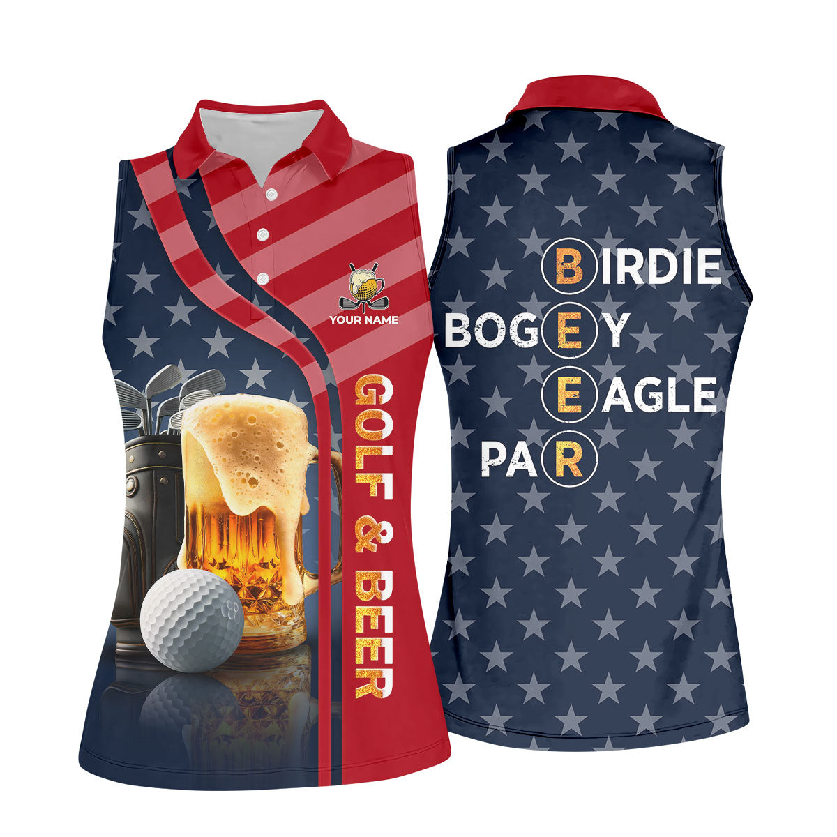 Funny Golf And Beer Patriotic 250th Golf Shirt For Women, 4th Of July Golf Shirt, Ladies Golf Shirts