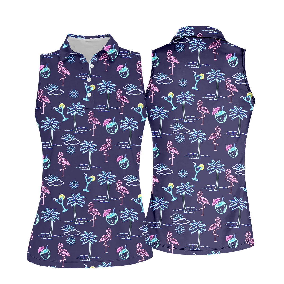 Neon Line Tropical Flamingo Hawaiian Golf Shirt, Golf Shirt For Women, Golfing Apparel