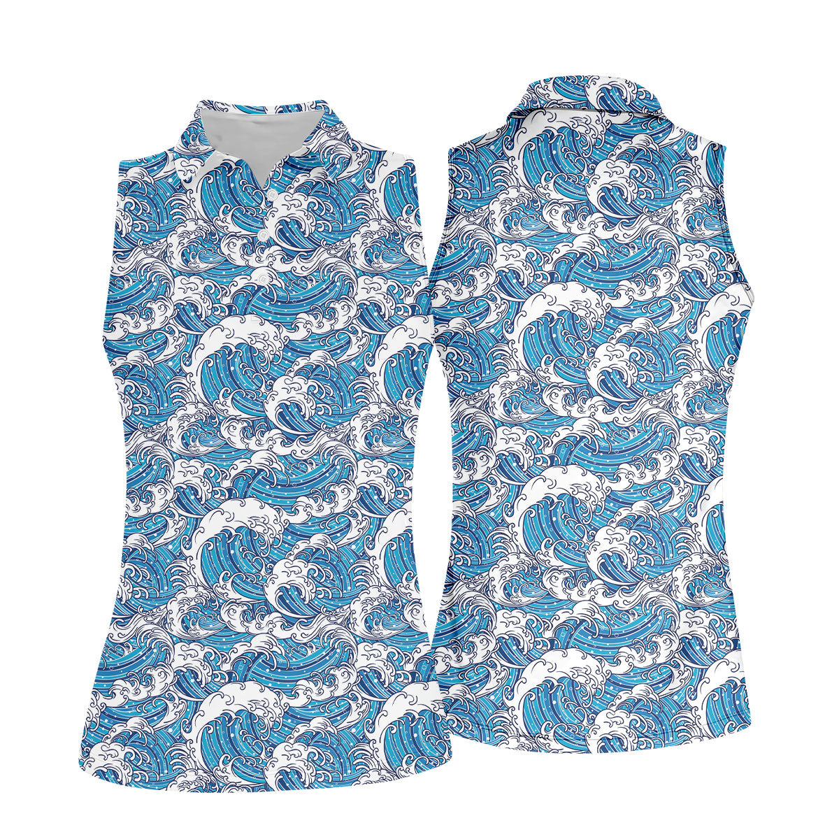 Japanese Wave Art Hawaiian Golf Shirt, Summer Ocean Women's Golf Tops, Ladies Golf Shirts