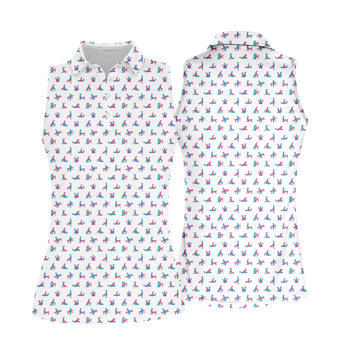 Blue And Pink Naughty Stick People White Golf Shirt, Ladies Golf Polos, Golf Gifts For Women