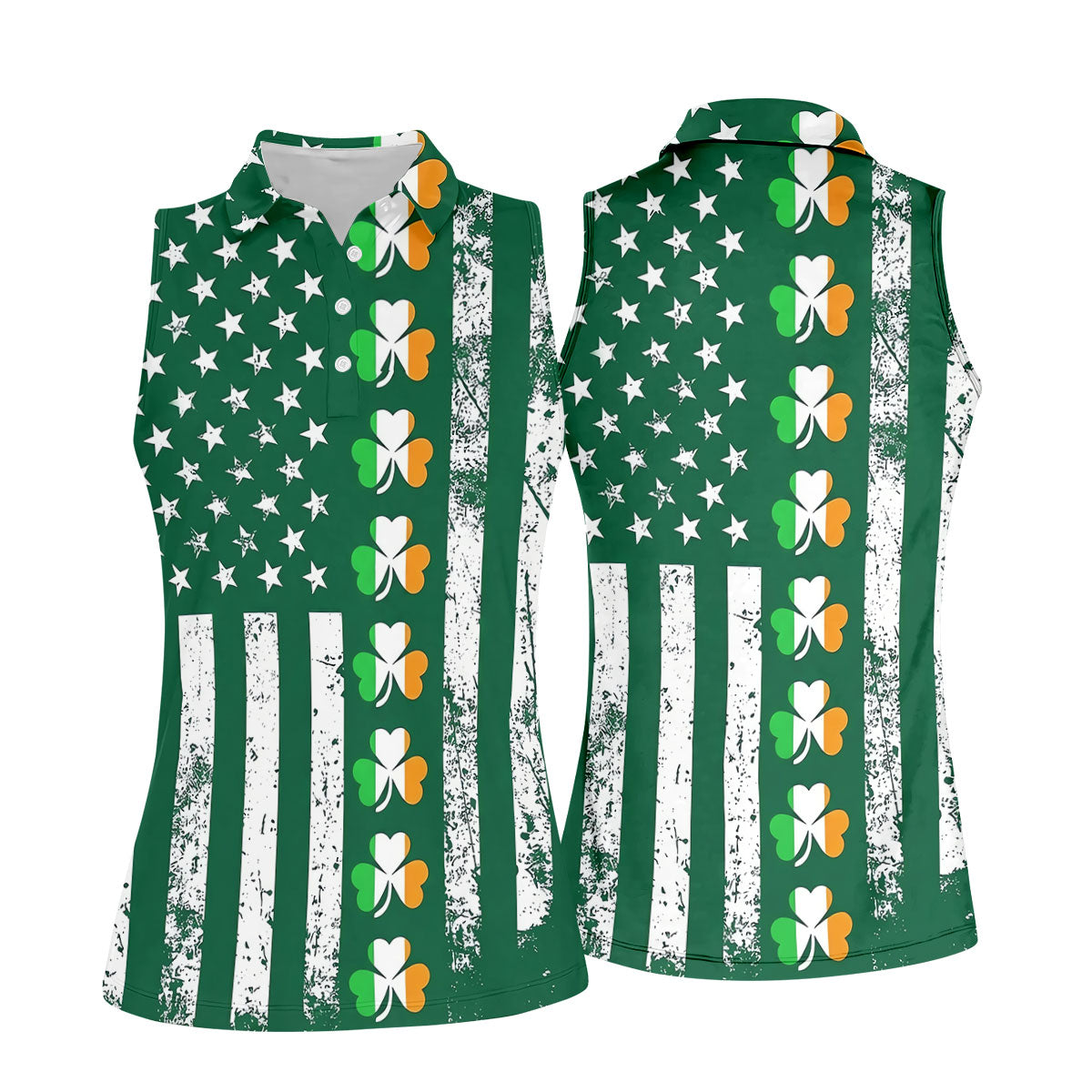 Irish Shamrock Vertical Stripes St Patrick's Day Golf Shirt, Women's Golf Shirts, Ladies Golf Polos