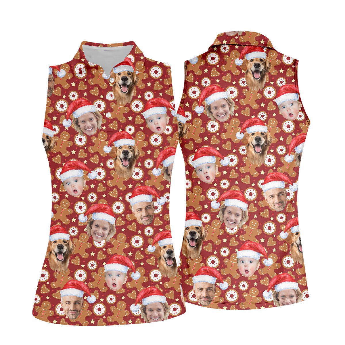 Custom Face Gingerbread Man Christmas Red Golf Shirt, Christmas Golf Shirt, Golf Gifts For Women