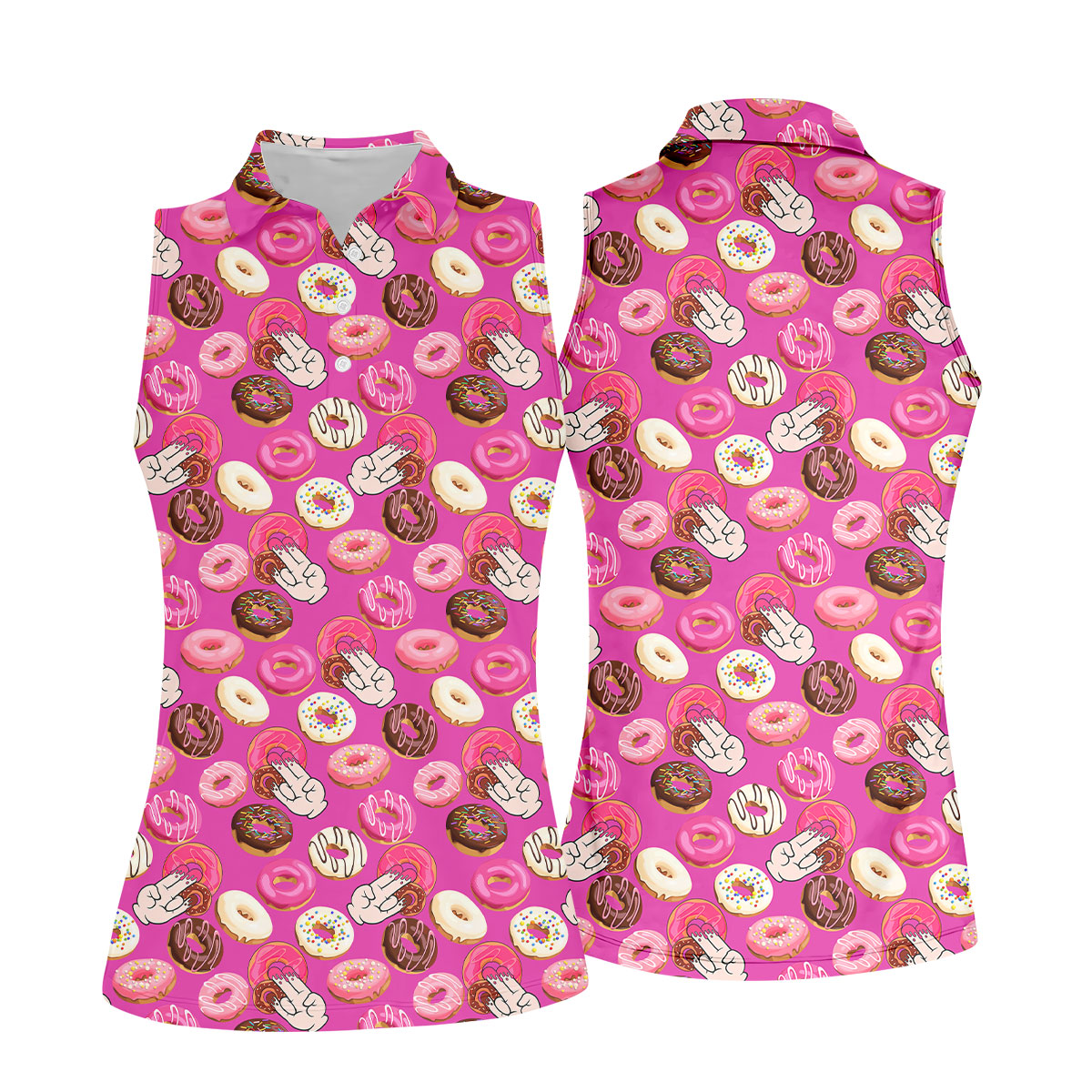 Funny Donut Adult Humor Pink Golf Shirt, Fun Women's Golf Shirts, Women's Golf Tops, Ladies Golf Shirts