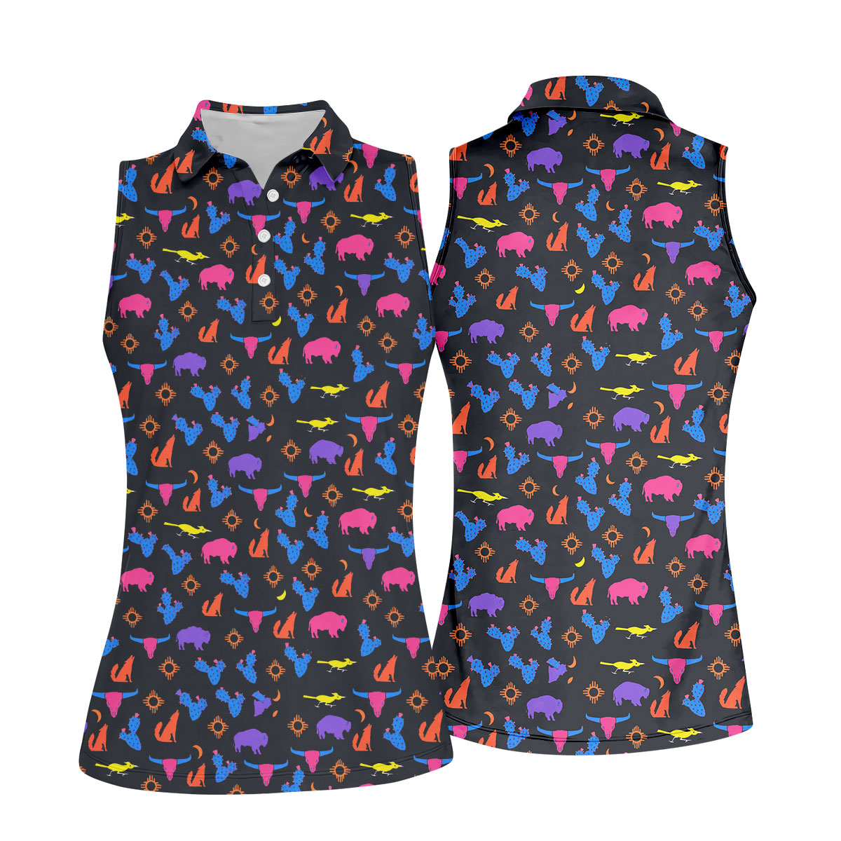 Neon Desert Cactus Buffalo Hawaiian Golf Shirt, Golf Polo For Women, Printed Golf Shirt