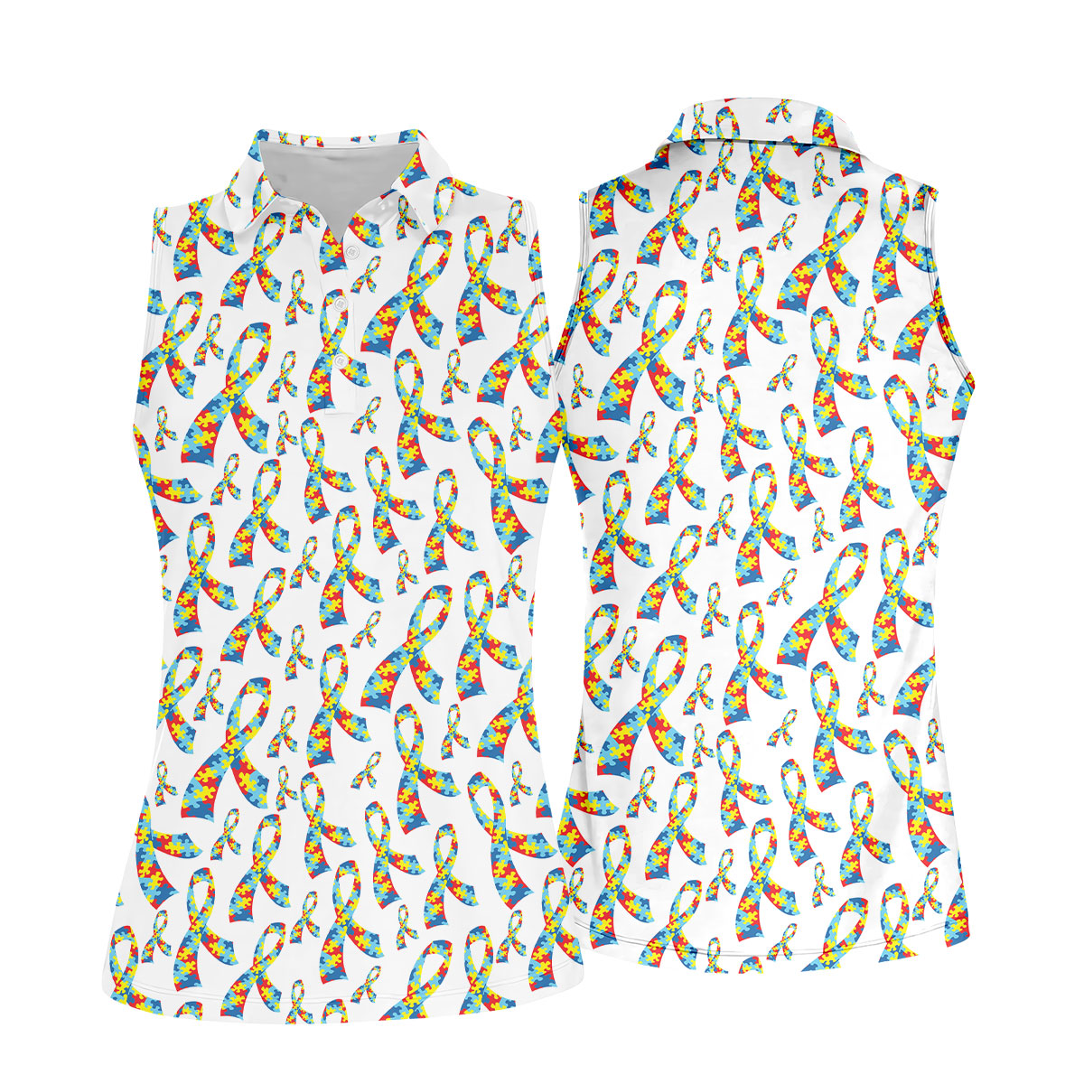 Autism Awareness Ribbon Women's Golf Tops, Autism Ribbon Ladies Golf Shirts, Ladies Golf Polos